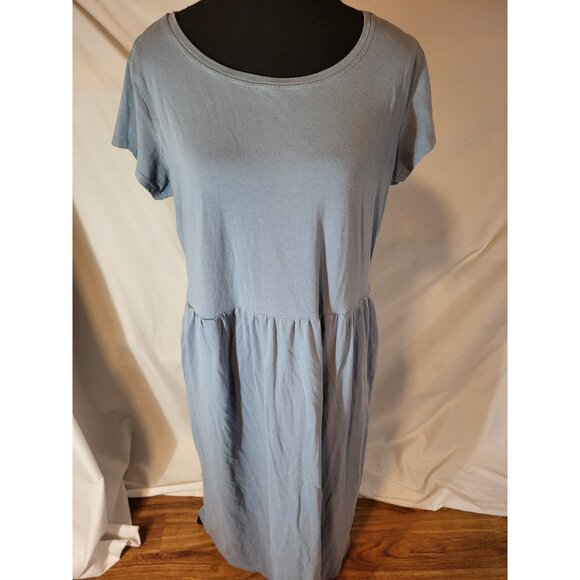 Patagonia Kamala Midi T-Shirt Dress Purple/Blue Side Pockets Womens L Minimalist - Picture 1 of 7